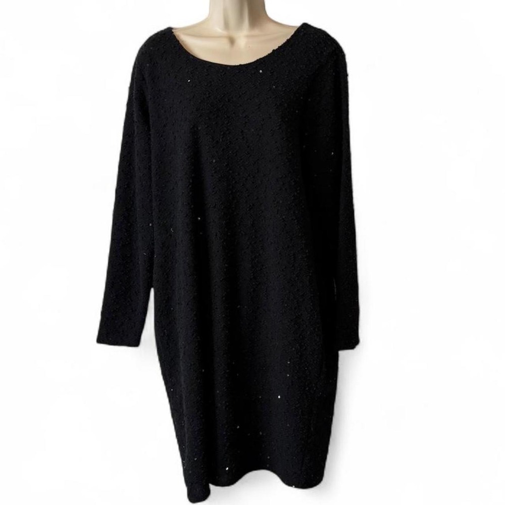JLo Black Sequin Knit Shift Dress, Women's Size 0X
